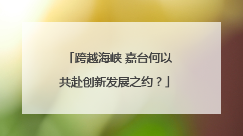 跨越海峡 嘉台何以共赴创新发展之约？